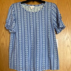 Lauren Conrad top.  Size M.  Short sleeve.  Blue with white design.